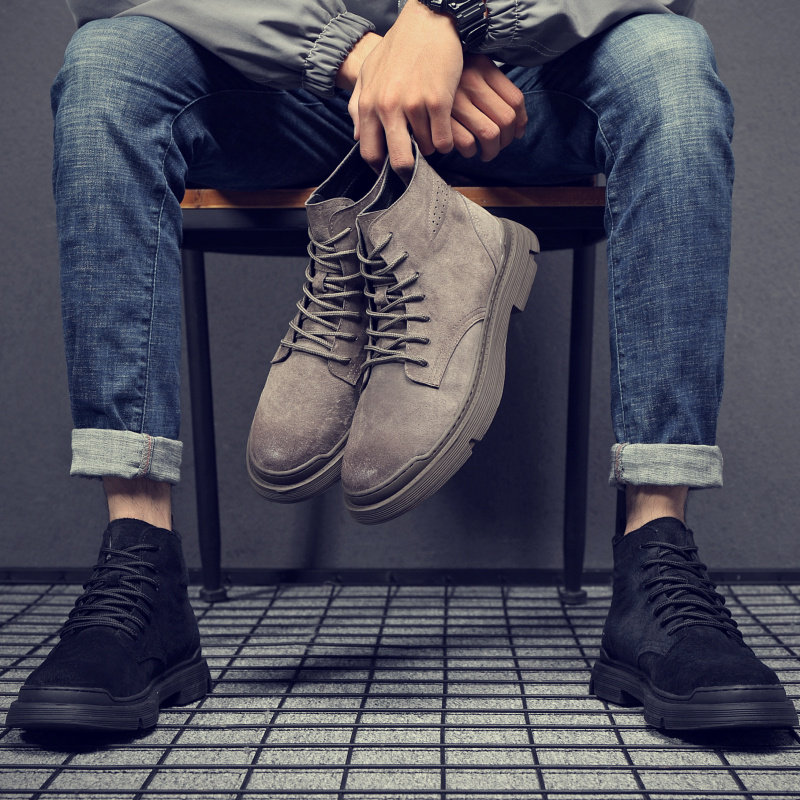 Hong Kong Genuine Leather Martin Boots Man 2021 Autumn Winter New Men High Cylinder Shoes Inlen White Hitch Short Boot Trend Tooling Boots