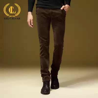 Hong Kong corduroy men's pants strip velvet pants autumn and winter plus velvet thickened stretch slim-fit winter small feet casual pants men