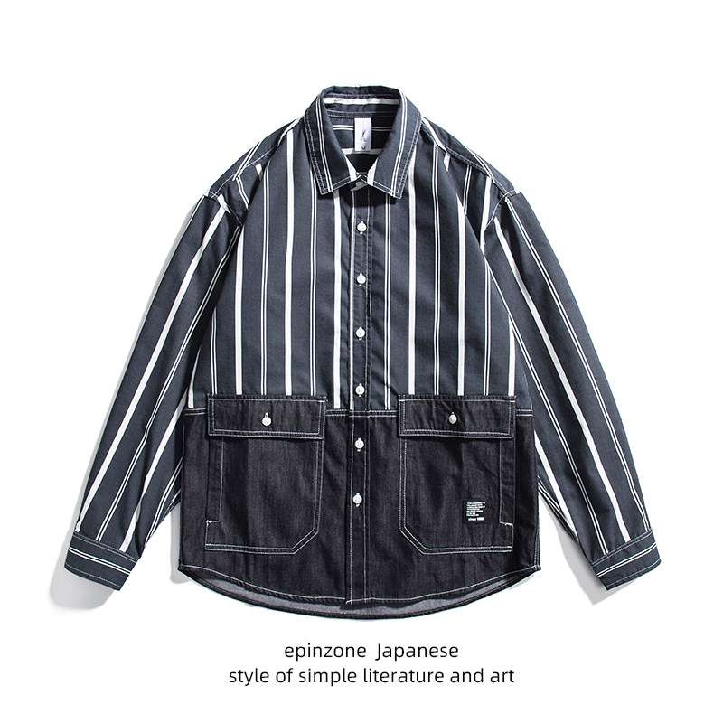 Tide Card 2022 Fall Shirt Jacket Male Trend Stripes Long Sleeve Shirt Loose Casual Parquet Jeans