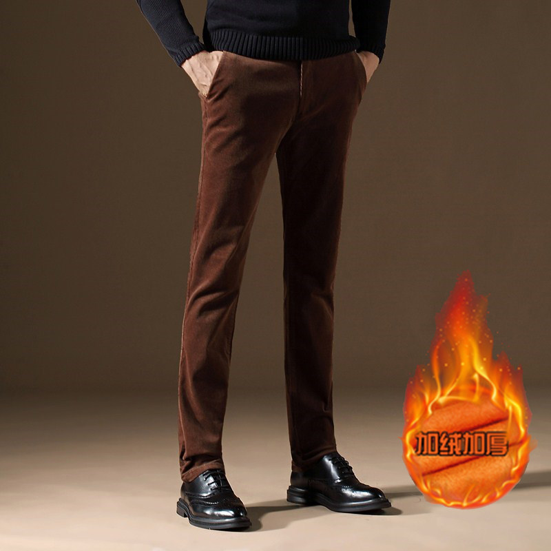 Boomer Light Core Suede Male Pants 2022 Autumn Winter New Strips Suede Casual Pants Elastic Plus Suede Thickened SMOKE PIPE PANTS