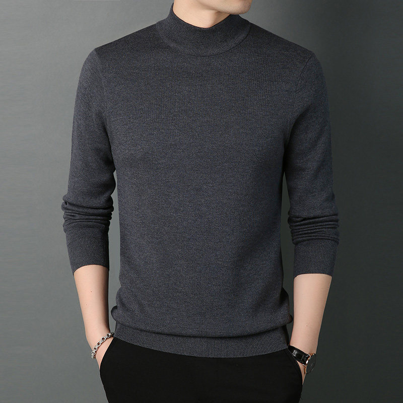 Europe Station 2021 Winter Men's Thickened Warm Semi-High Collar Sweater Pure Color Stitch Weaselwear Korean Version Trending Undershirt