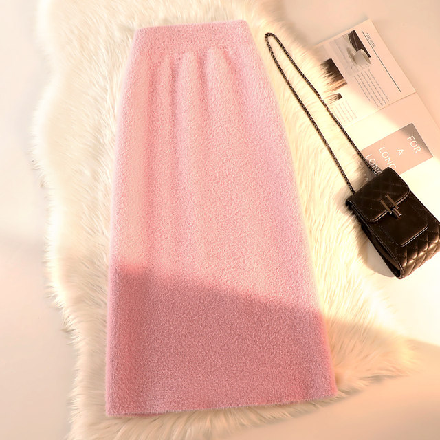 Plush knitted skirt thickened warm autumn and winter skirt mink velvet straight loose slim high waist long skirt women