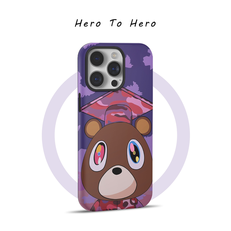 Kanye Dropout Bear Is Suitable for Apple 17 Pro Max Phone Case with Magnetic Attachment, iPhone 16 New American Style Niche High-End Feel, 14 Cute Couple Style, 13 Film Two-In-One Phone Case Trend