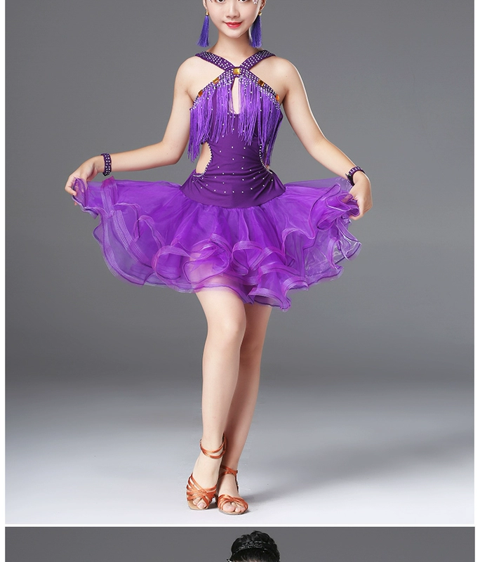 2018 trẻ em mới váy khiêu vũ Latin cô gái rumba trang phục tua rua trẻ em vừa phù hợp với điệu nhảy mặc khoan sáng - Khiêu vũ / Thể dục nhịp điệu / Thể dục dụng cụ