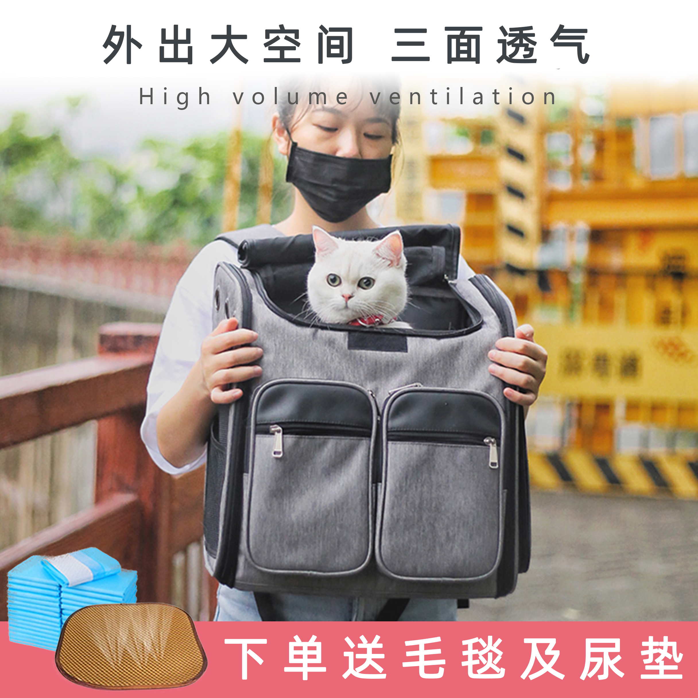 Large Number of cat Shoulder Bag Summer Breathable Double Shoulder Cat Bag Outside Portable Kitty Space Cabin Dog Cat Cage Pet School Bag