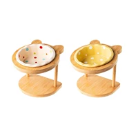 Желтая волна точечная чаша+рисовая белая волна точечная чаша с одиночной бамбуковой подставкой