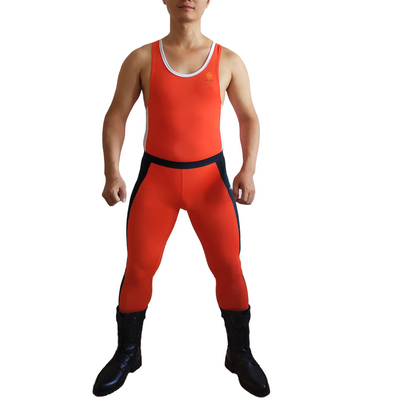 Ice silky men's one-piece tight suit extended pants Gymnastics clothes Bodybuilding gym yoga pants Night running sweatpants