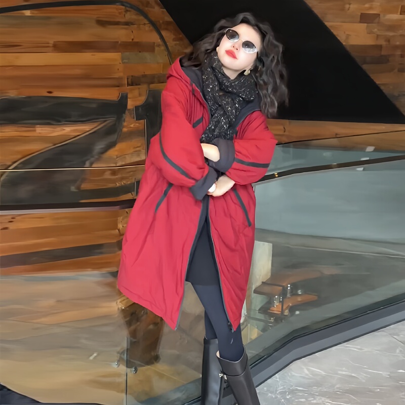 Designed Casual Loose Cotton Jacket for Women, 2025 Autumn and Winter New Style, Reversible Padded Large Size Dress