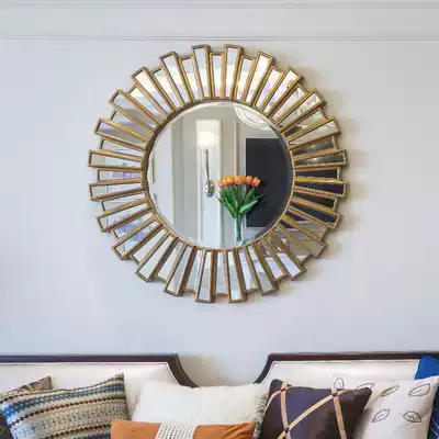 European-style porch wall hanging large mirror American classical living room background wall dining side mirror round creative art decorative mirror