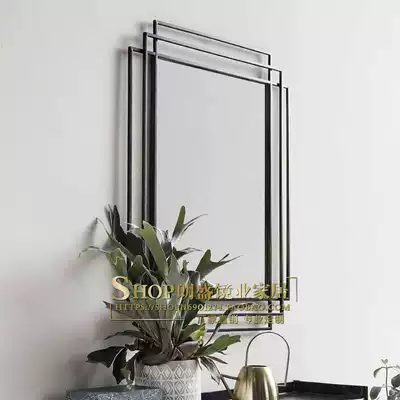 European style simple wall hanging decorative mirror American classical wrought iron wall hanging mirror entrance hall mirror bathroom makeup mirror