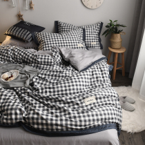 ins net red plaid bed four-piece cotton pure cotton simple bed sheet duvet cover dormitory three-piece bedding fitted sheet