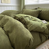 Light extravagant high level sensation Huffg pure cotton bed four sets 100 full cotton bed pint minimalist sheet pure color quilt cover green