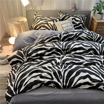  Winter thickened cotton plus crystal velvet quilt cover four-piece 1 5m bed quilt cover three-piece coral velvet BAO WEN