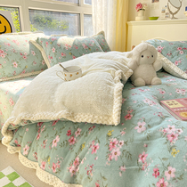 Winter Thickened Milk Suede Coral Suede Four Pieces Double Face Suede Cashmere Flannel Bed bedding Bedsheets bedding