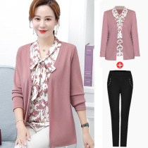 Middle Aged Mother Spring Clothing Jacket Middle-aged Lady Foreign Temperament Small Shirts Middle Aged Woman Dress Long Sleeve Fake two pieces of clothes