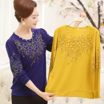 2021 new middle-aged women's autumn long-sleeved T-shirt middle-aged and elderly women's Western-style small shirt mother's spring and autumn suit