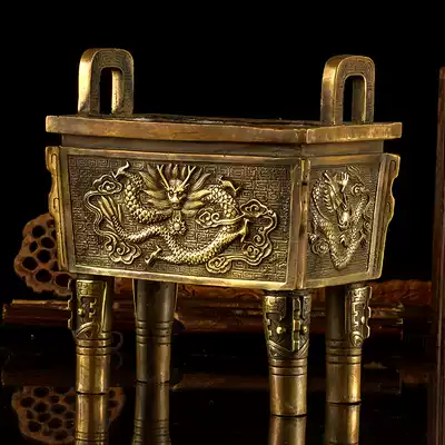 Copper Ding Pure Copper Square Ding Pai Copper Dragon Ding incense Furnace Jucai Baoding Office ornaments Jiuding Chengxinding