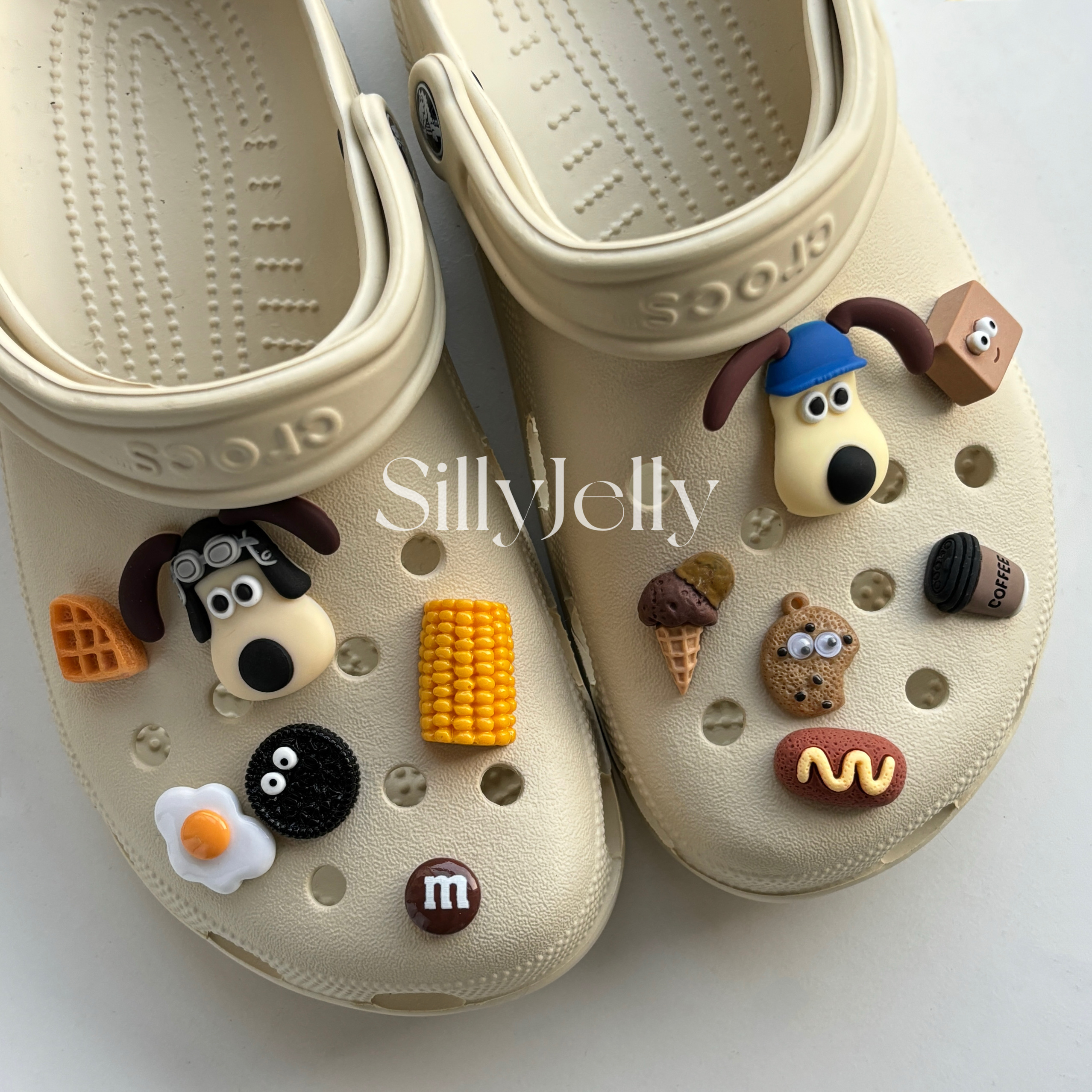 [大きな耳の犬]クロックスチャームかわいい頭の犬の穴靴の花のアクセサリー立体靴のバックルアクセサリー装飾