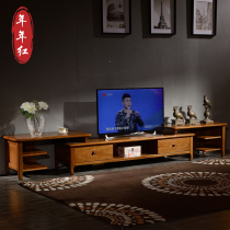 TV cabinet pure solid wood Nordic telescopic combination floor cabinet small apartment gold silk sandalwood mobile living room cabinet