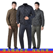 Stretch padded jacket men middle-aged and elderly winter thickened warm padded jacket cold storage work cold-proof clothing cotton clothes cotton pants suit