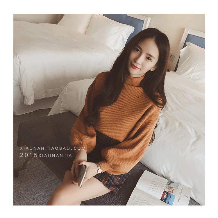 Mùa thu và mùa đông phiên bản mới của Hàn Quốc của cổ áo nửa cao cổ là áo len mỏng, áo sơ mi dơi buông lơi áo khoác len