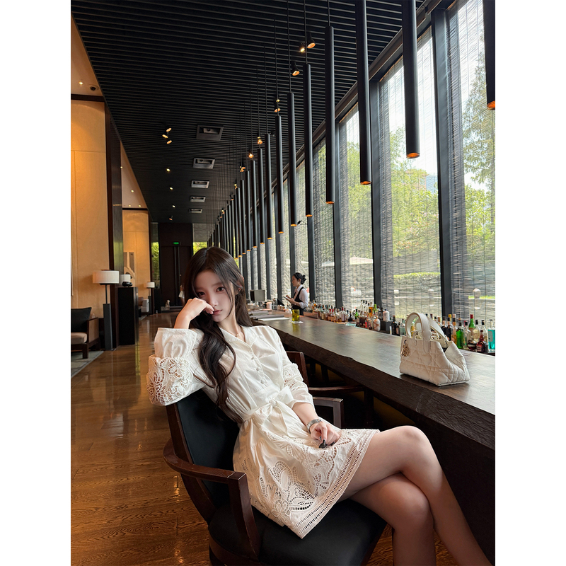 Okmashop "Cream Date Day" 100% Cotton Skin-Friendly Soft Heavy-Duty Hollow Embroidery White Dress for Women Okmashop "Cream Date Day" 100% Cotton Skin-Friendly Soft Heavy-Duty Hollow Embroidery White Dress for Women