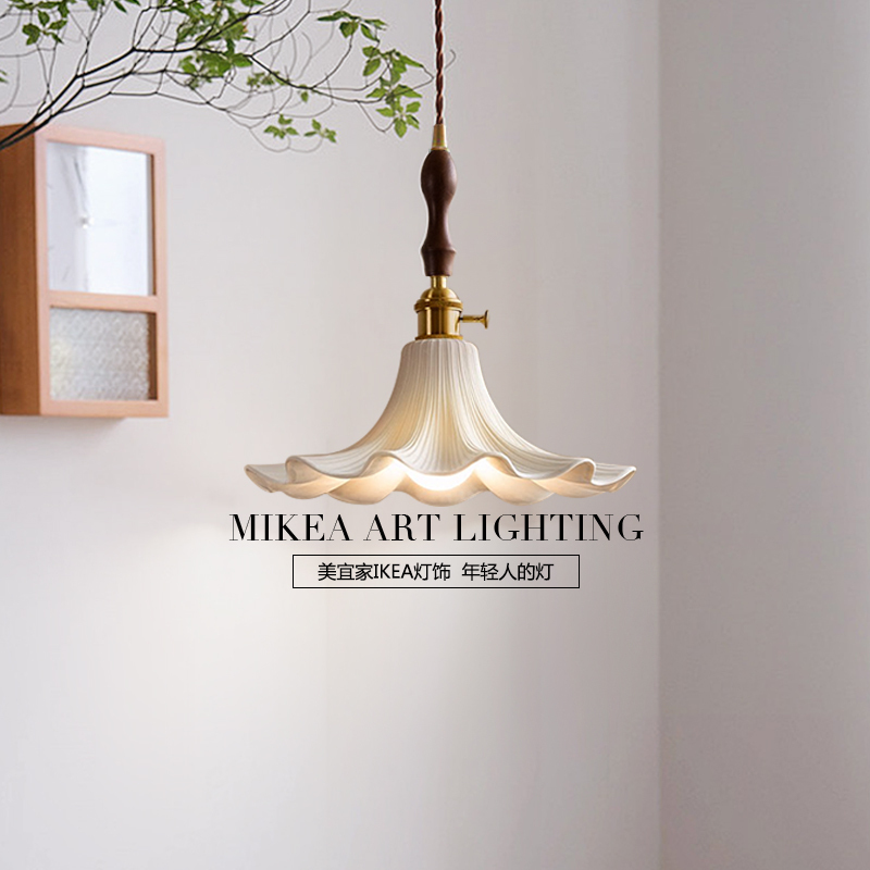 Small Chandelier, French Mid-Century Style, Bedroom Bedside Pendant Light, Ceramic Magnolia Flower, Dining Room Bar Counter Lamp, Zhongshan Lighting Fixtures