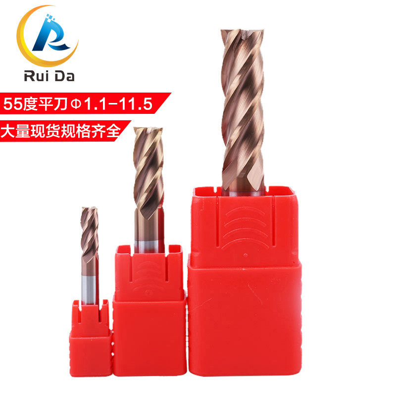 Ruida 55 degrees 4 blade tungsten steel flat bottom milling cutter coated steel with flat bottom knife 1 1-3 9 4 5-11 5 end mill