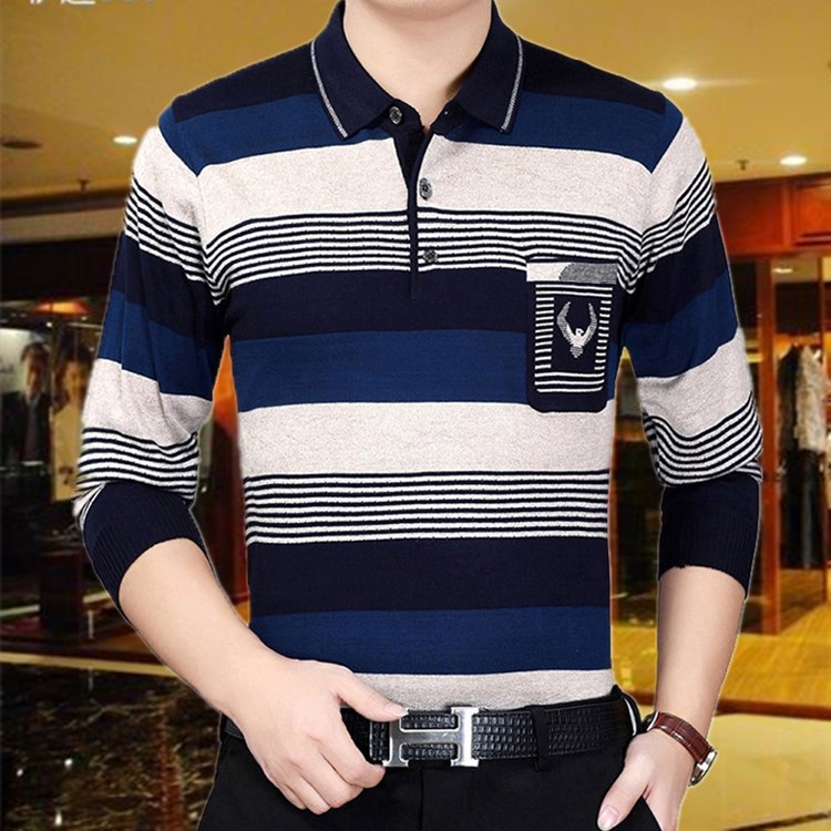 Tằm tằm băng lụa t dài tay áo thun nam mùa thu béo cha cha cotton trung tuổi áo bông áo thun thể thao
