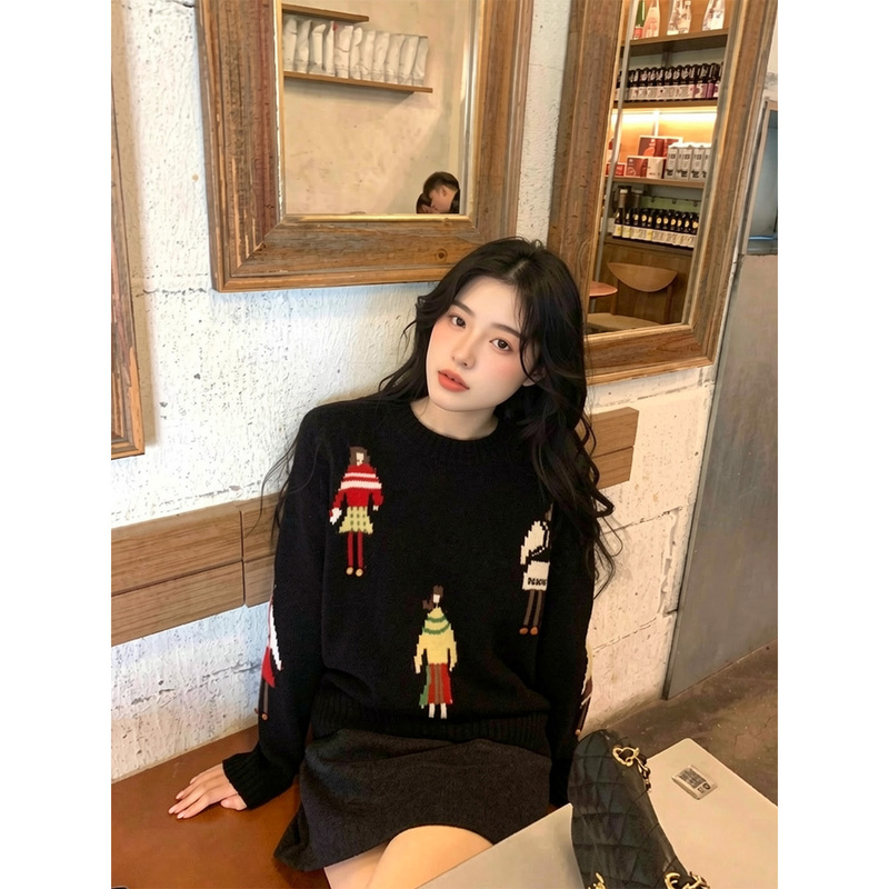 Gentle Versailles-Style Soft Cartoon Jacquard Sweater for Women, New Autumn and Winter Style, Gentle and Petite-Friendly Base Layer Gentle Versailles-Style Soft Cartoon Jacquard Sweater for Women, New Autumn and Winter Style, Gentle and Petite-Friendly Base Layer
