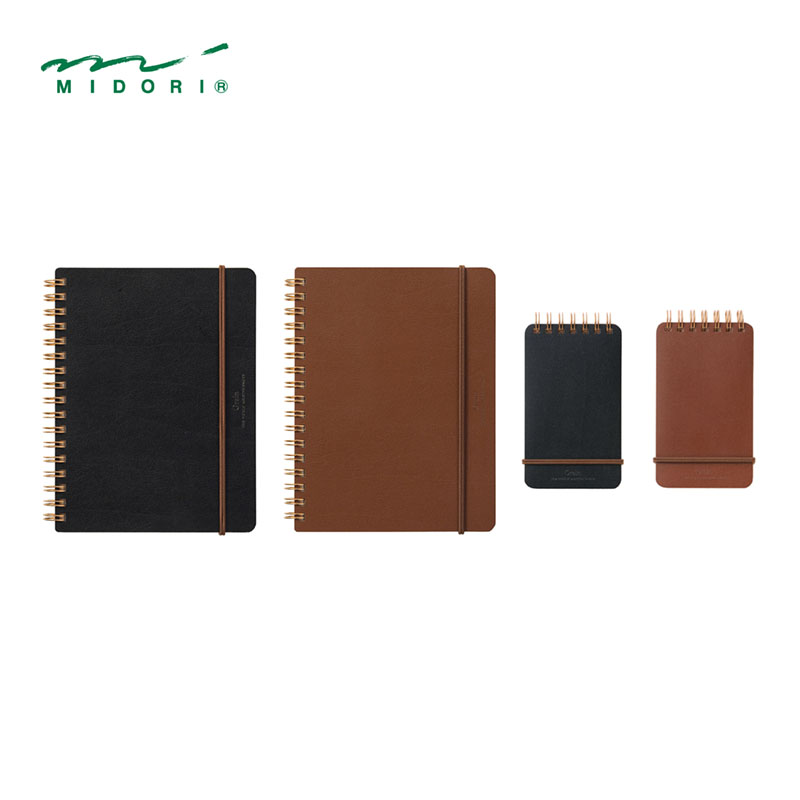 Japan MIDORI World crafts Grain Spain small cow leather metal coil vertical turning notepad notebook