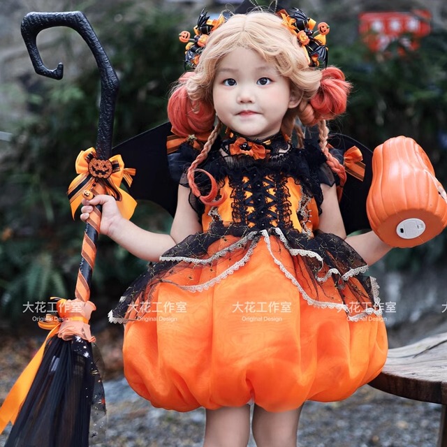Big Flower Handmade 2025 Pumpkin Halloween Hair Accessories Orange Glowing Hairpin Hat Witch Broom Wings Accessories