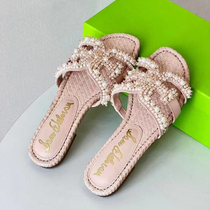 2026 New Pearl Crystal H Slippers, Fashionable and Versatile Slip-On Slippers, Summer Non-Slip Outdoor Flat Sandals