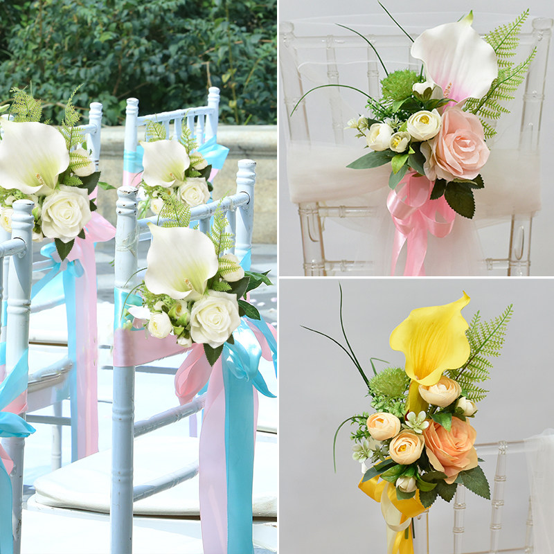 Chair Backflower StairBanquet outdoor wedding festival props flowers decorated shoela fake flower photo simulation flower