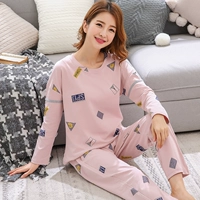 Đồ ngủ mùa xuân và mùa thu của phụ nữ quần dài tay cotton giản dị kích thước lớn dễ thương phụ nữ mùa đông cotton phục vụ nhà bộ đồ ngủ