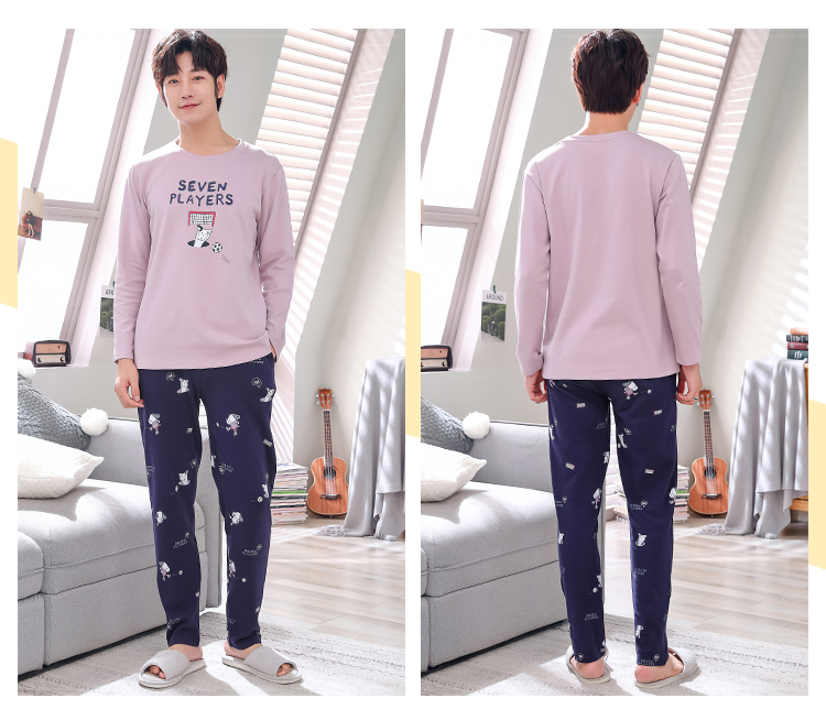 Mùa xuân và mùa đông Mùa đông nam Cotton dài tay Quần Pyjama Cotton Thin Nam giới Dịch vụ gia đình Bộ có thể được mặc kiểu đồ bộ vải thun bông