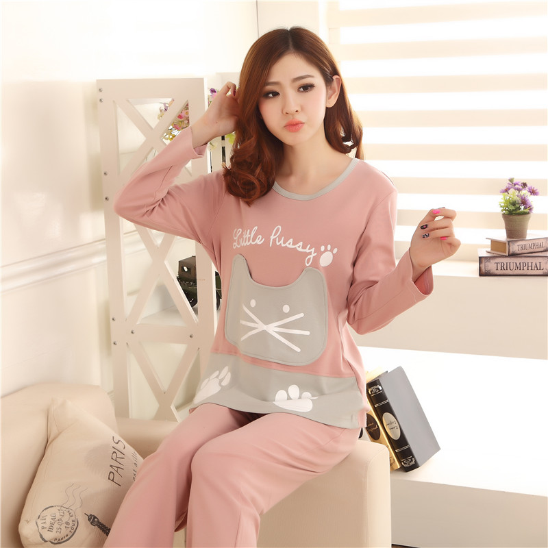 Spring Autumn Season Pyjamas Woman Style Long Sleeve Long Pants Pure Cotton Casual Large Size Cute Cartoon Lady Winter Home Suit Suit