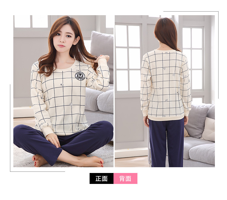 Đặc biệt hàng ngày mùa xuân và mùa thu phiên bản Hàn Quốc của phụ nữ cổ tròn cotton dài tay đồ ngủ hoạt hình quần phù hợp với dịch vụ nhà bông đồ bộ thể thao nam