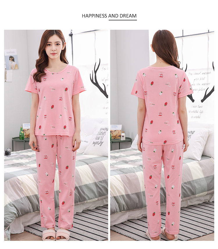 Quần tây ngắn tay đồ ngủ phụ nữ mùa hè cotton mùa xuân và mùa hè mới dễ thương phù hợp với dịch vụ nhà hoạt hình có thể được mặc bộ đồ khủng long