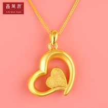 Xin Wanyuan gold necklace pendant female 999 pure gold pendant double heart-shaped 3D hard gold pendant love gold necklace pendant