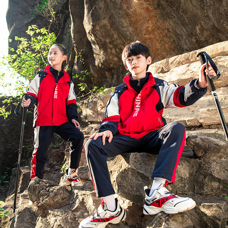 Chinese red primary and middle school class uniforms and clothing school uniforms for autumn and winter clothes kindergarten garden clothes teachers with three sets thickened