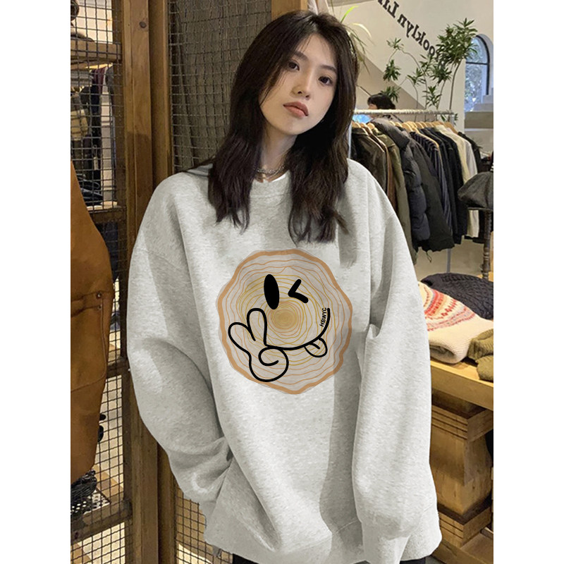 Gestational Woman Clothing Flowers Grey Smiley Face Round Neckwear Autumn Winter New Loose Casual Oversize Gush Jacket Tide-Taobao