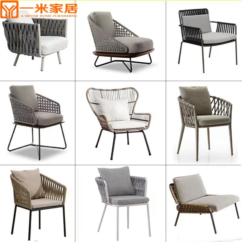 Nordic Outdoor Rattan Table and Chair Set with Coffee Table, Three-Piece Set for Balcony, Leisure, Bedroom, Indoor and Outdoor Villa Design, Garden Courtyard, Rope Weaving