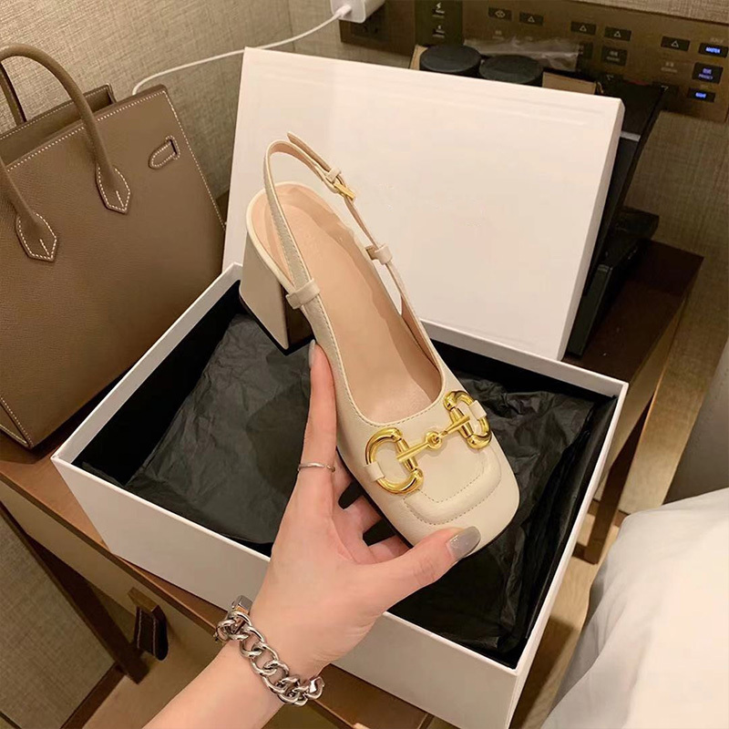 Baotou Sandals for Women 2023 New Summer Mid-Heel Chunky Heel High Heels Mary Jane Square Toe French Style Horsebit Single Shoes