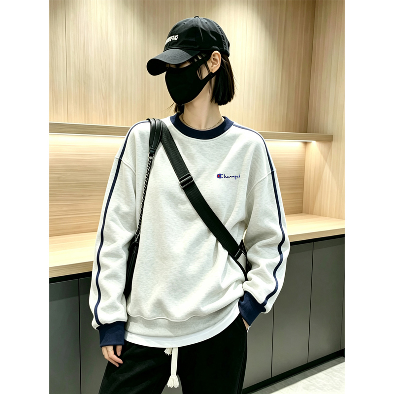 Japanese-Style Champion Gray Sweatshirt for Women, Autumn Round-Neck Jacket, College Style, 2026 Autumn and Winter New Model, Couple's Lazy Top