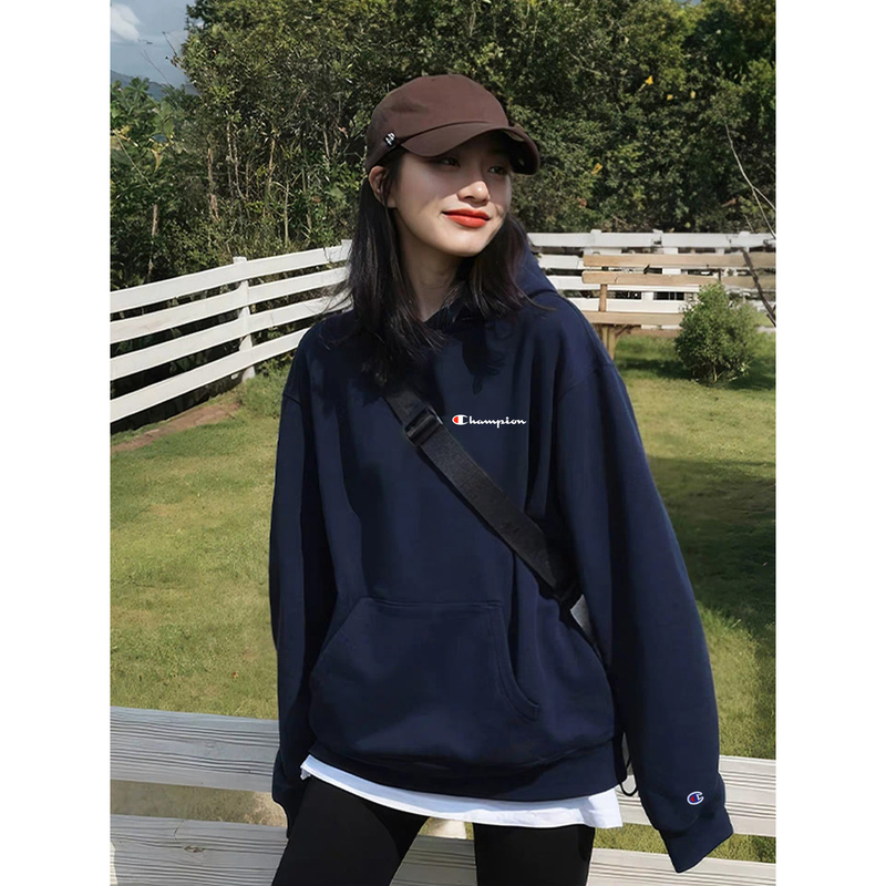 Japanese Champion Navy Blue Sweatshirt for Women, Autumn Hooded Jacket, 2026 Autumn and Winter New Style, Fleece-Lined, Loose and Casual Top Japanese Champion Navy Blue Sweatshirt for Women, Autumn Hooded Jacket, 2026 Autumn and Winter New Style, Fleece-Lined, Loose and Casual Top