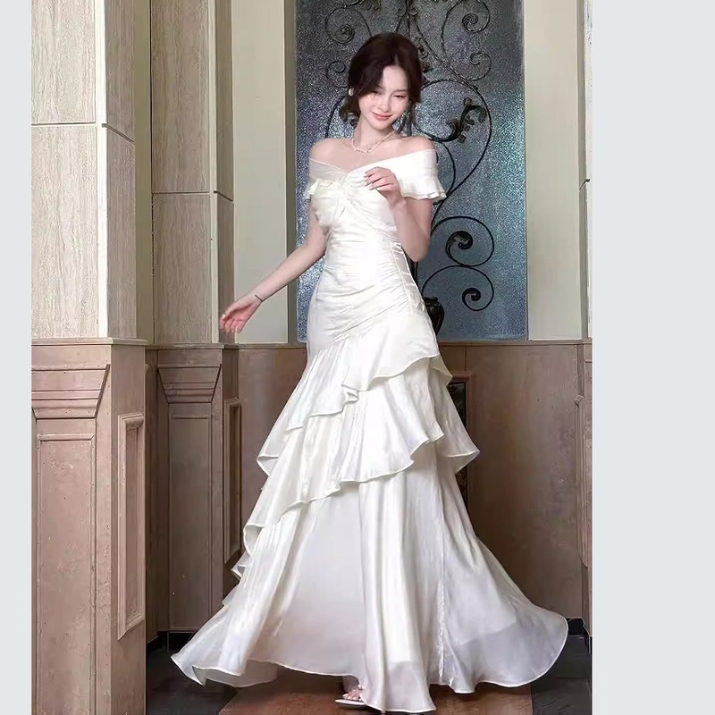 [Tuileries Garden] French-Style Off-Shoulder Light Luxury Dress, Niche Gown, High-End Mermaid Dress