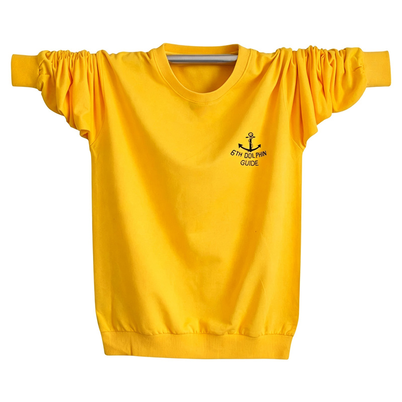 Italian American-Style Men's Couple's Long-Sleeved T-Shirt Spring and Autumn Pure Cotton Loose Large Size High-End Yellow Sweatshirt Round Neck