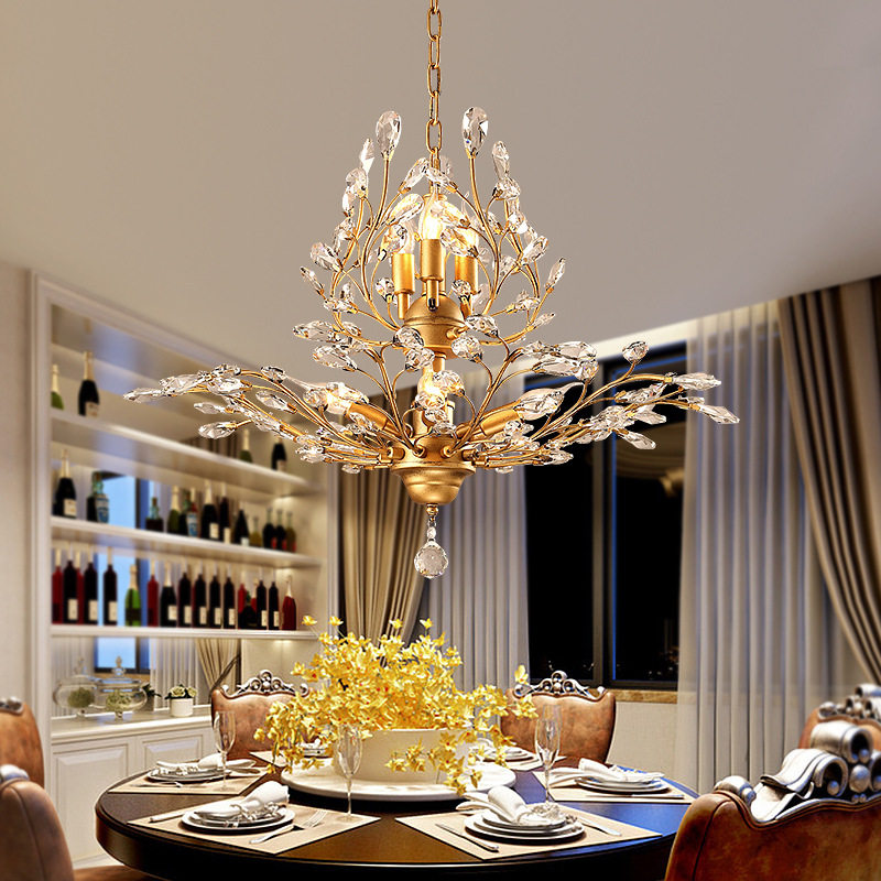 Crystal flower branches chandelights suction overhead light bedrooms Living room Children's room American Country Individuality Creativity Lamps Modern lighting