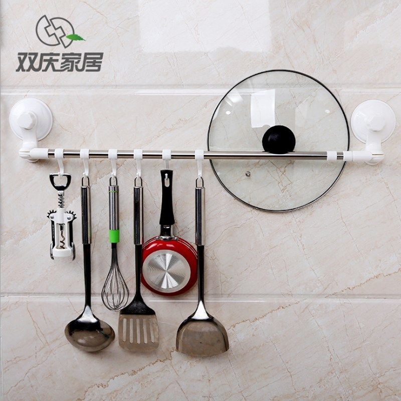 Double Qing telescopic suction cup towel rack Single towel bar Toilet towel hang free perforated bathroom towel hook